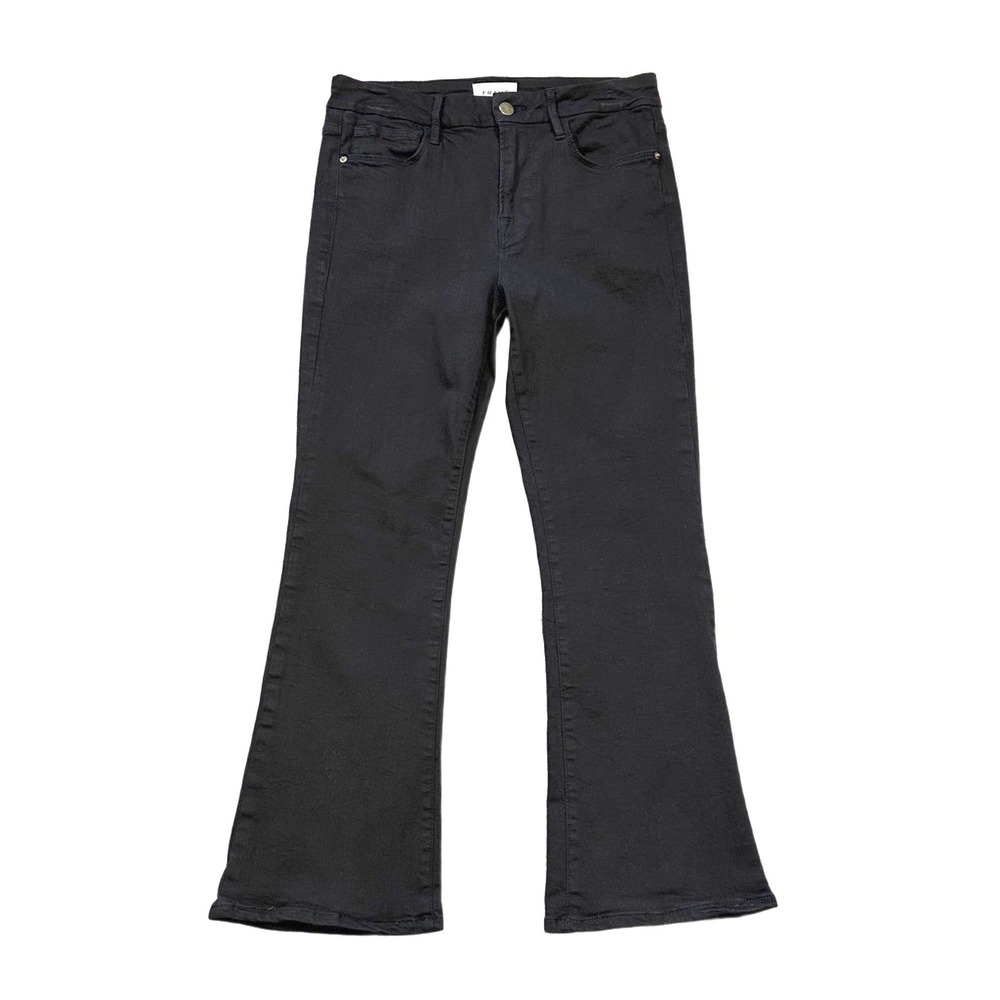 FRAME Le Crop Mini Boot Jeans 28 Black Film Noir Mid Rise Stretch Denim LCMB403